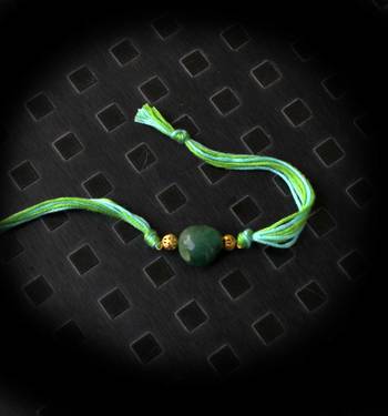 Green And Turquoise Stone Work Rakhi 1