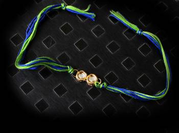 Green And Blue Kundan Rakhi 1