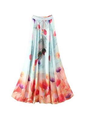 Multicolor printed faux georgette free size skirts 3