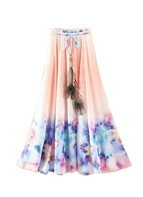 Multicolor printed faux georgette free size skirts 3