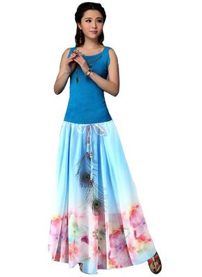 Multicolor printed faux georgette free size skirts 1