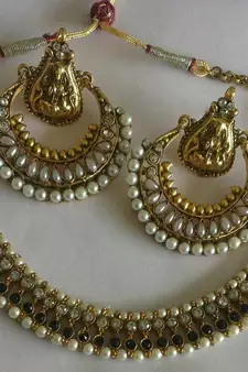 Designer Ram Leela Pearl earrings with Black colour Necklace set