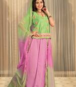 Baby Pink And Pastel Green Colour Cotton Satin Rajasthani Poshak