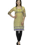 Yellow net woven stitched kurti