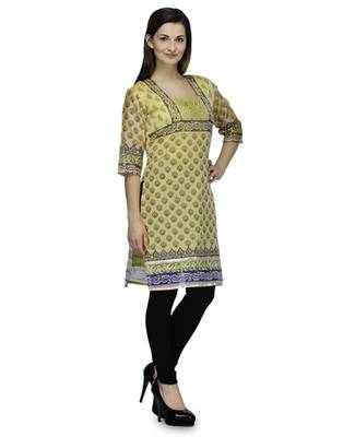 Yellow net woven stitched kurti 2