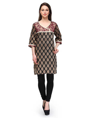 Black cotton woven stitched kurti 1
