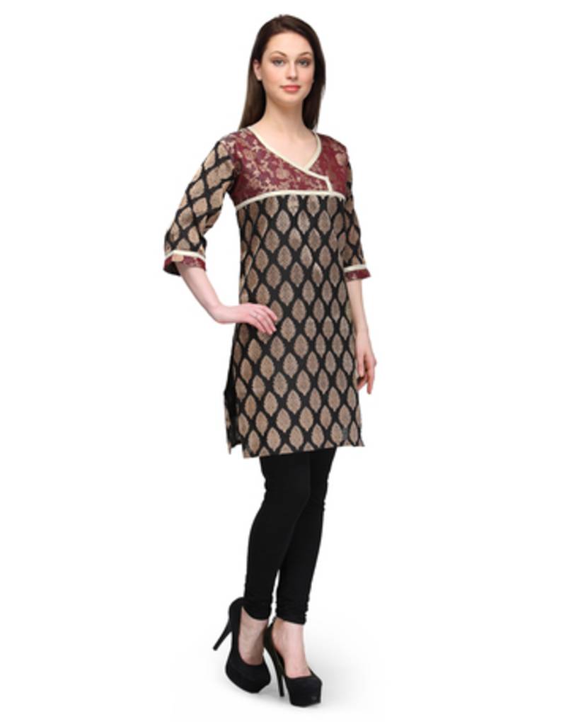 Black cotton woven stitched kurti