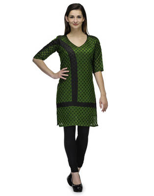 Green cotton woven stitched kurti 1