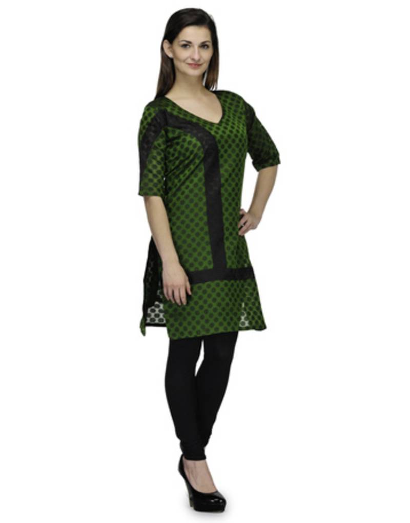 Green cotton woven stitched kurti