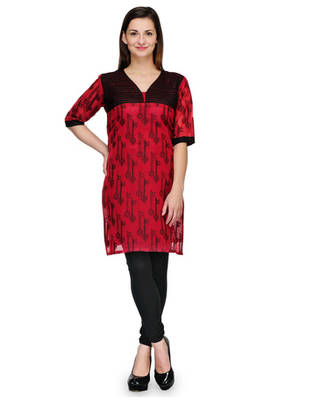 Red cotton woven stitched kurti 1