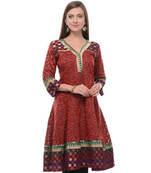 Maroon net woven stitched kurti