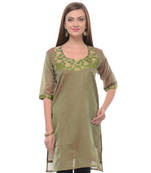 Green cotton woven stitched kurti
