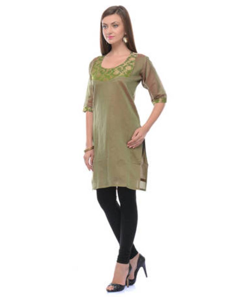Green cotton woven stitched kurti