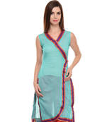 Sky blue cotton woven stitched kurti
