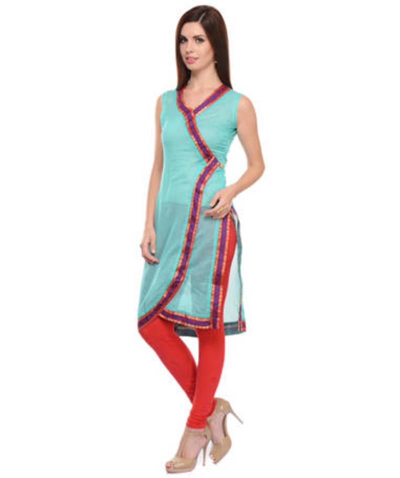 Sky blue cotton woven stitched kurti