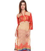 Beige cotton woven stitched kurti
