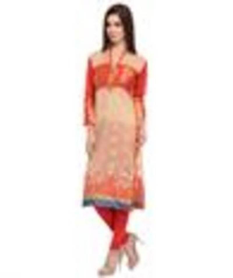 Beige cotton woven stitched kurti