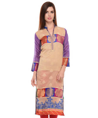 Beige cotton woven stitched kurti 1