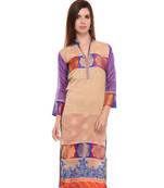 Beige cotton woven stitched kurti