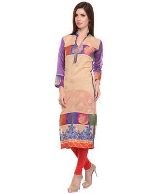 Beige cotton woven stitched kurti 2
