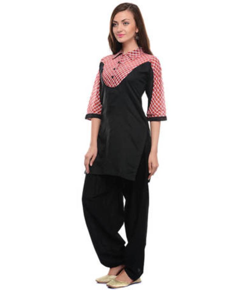 Black cotton woven stitched kurti