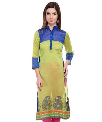 Green cotton woven stitched kurti 1