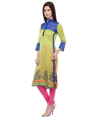 Green cotton woven stitched kurti 2