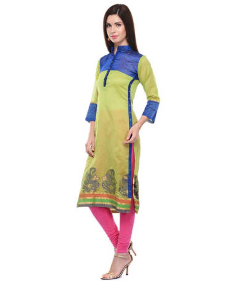 Green cotton woven stitched kurti