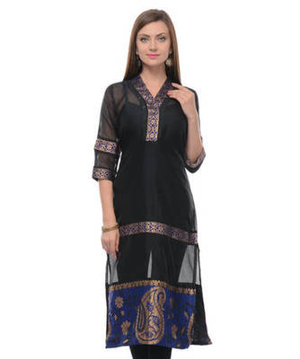 Black cotton woven stitched kurti 1