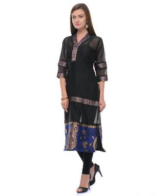 Black cotton woven stitched kurti 2