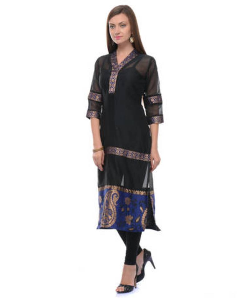 Black cotton woven stitched kurti