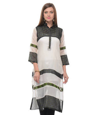 Black and white cotton woven stitched kurti 1
