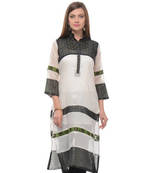 Black and white cotton woven stitched kurti