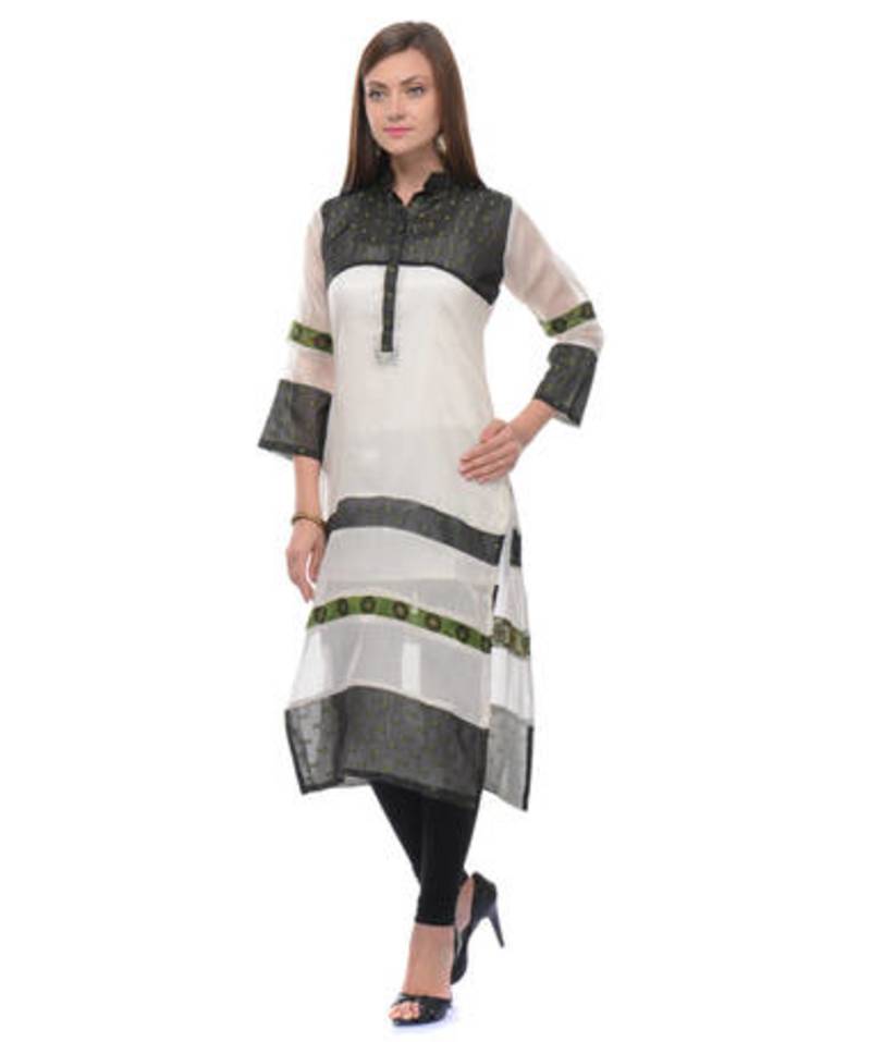 Black and white cotton woven stitched kurti