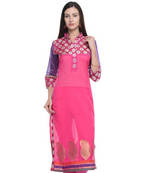 Rani pink cotton woven stitched kurti