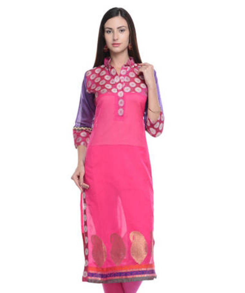 Rani pink cotton woven stitched kurti