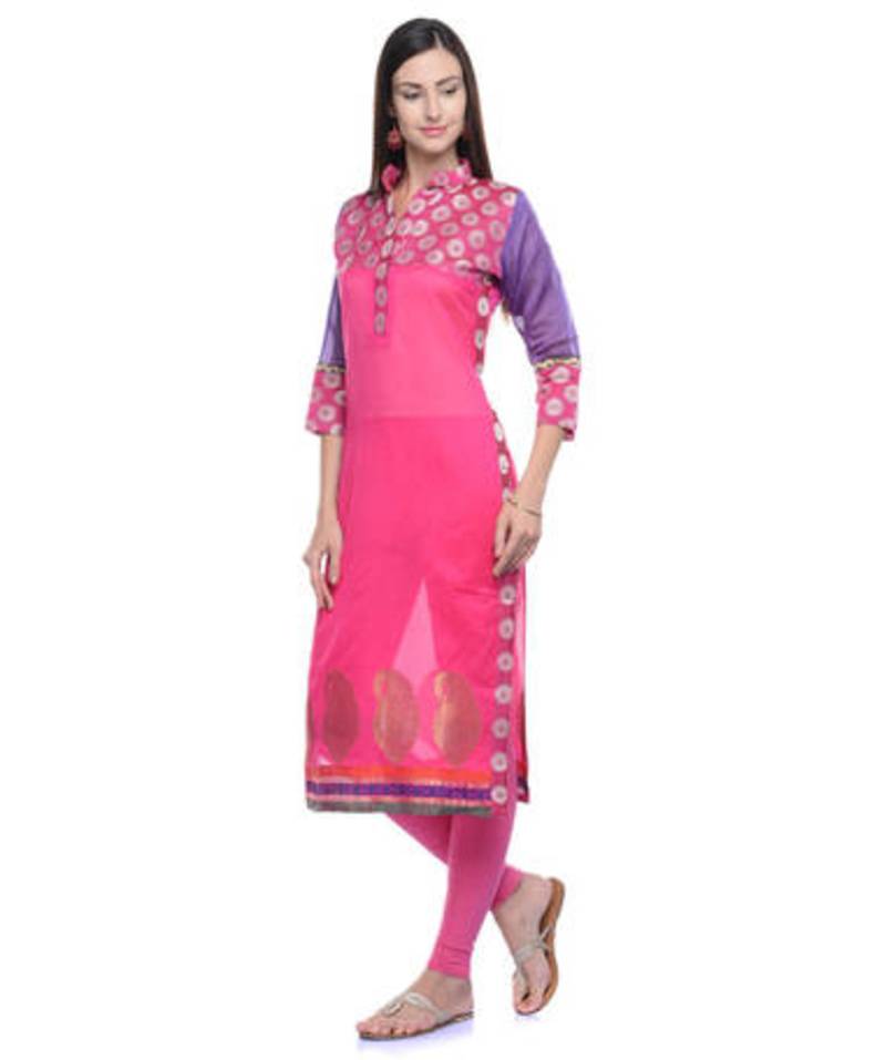 Rani pink cotton woven stitched kurti