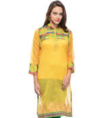 Yellow cotton woven stitched kurti