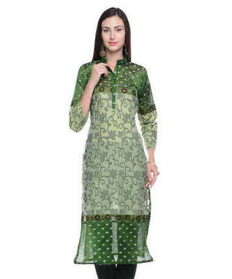 Green cotton woven stitched kurti 1