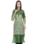 Green cotton woven stitched kurti
