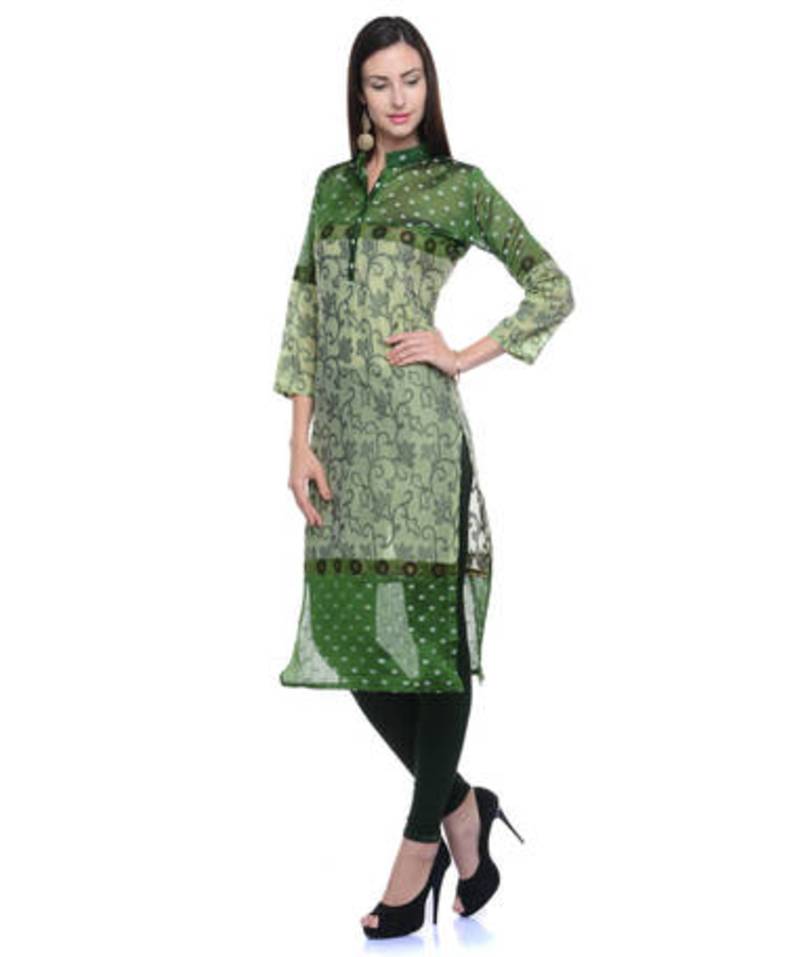 Green cotton woven stitched kurti