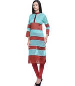 Sky blue cotton woven stitched kurti