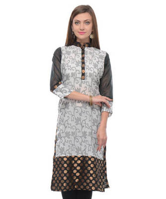 Black and white cotton woven stitched kurti 1