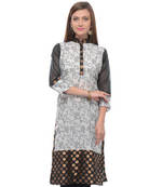 Black and white cotton woven stitched kurti