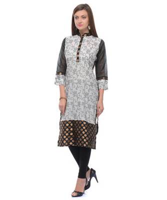 Black and white cotton woven stitched kurti 2