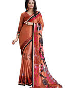 Brown printed Satin & Chiffon saree With Blouse