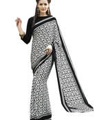 Black & White printed crepe saree With Blouse
