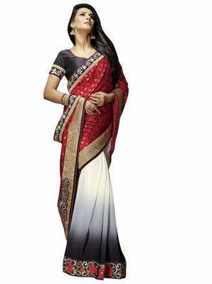 multicolor embroidered faux georgette saree with blouse 1