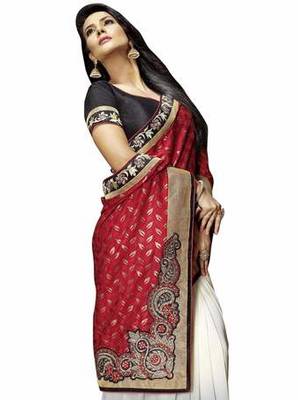 multicolor embroidered faux georgette saree with blouse 2
