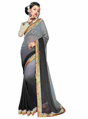 grey embroidered faux georgette saree with blouse 1